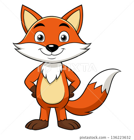 Cartoon Fox Character Illustration Standing Proudly on a White Background 136223632
