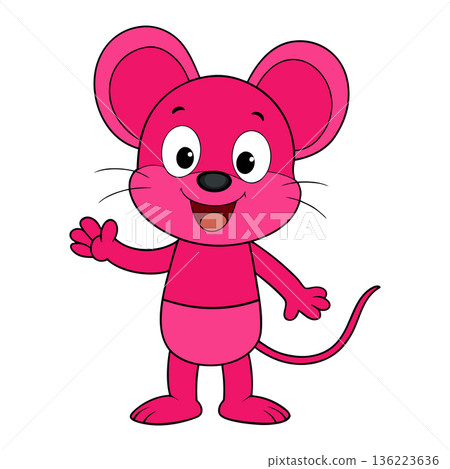 Cartoon pink mouse character illustration cheerful and friendly design element 136223636