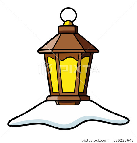 Cartoon Style Street Lamp Covered in Snow for Winter Illustration Cartoon Style Street Lamp Covered in Snow for Winter Illustration 136223643