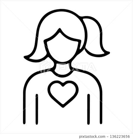 Woman with heart on her shirt simple vector illustration icon Woman with heart on her shirt simple vector illustration icon 136223656