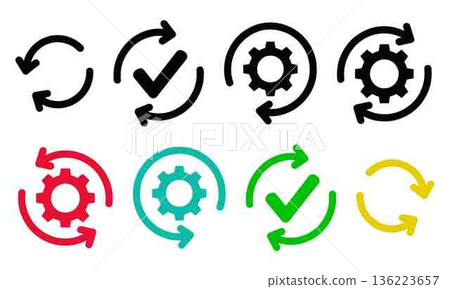 Workflow automation icons process update and system configuration symbol set 136223657