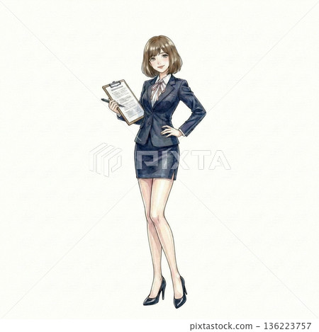 一位擺姿勢的年輕女商人的插圖 136223757