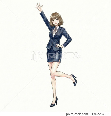 一位擺姿勢的年輕女商人的插圖 136223758