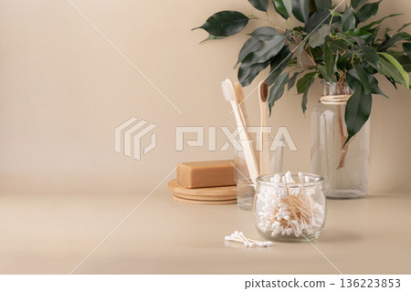 Zero waste eco-friendly personal care products in bathroom Zero waste eco-friendly personal care products in bathroom 136223853