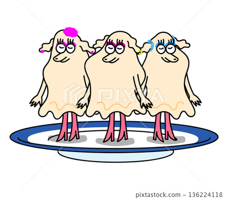 Character illustration of sushi restaurant ginger lined up like idols (3 people on a plate) 136224118