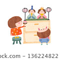 Illustration of a little girl and boy decorating for Hinamatsuri 136224822