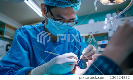 在牙醫診所接受安全、衛生的牙科治療 136224882