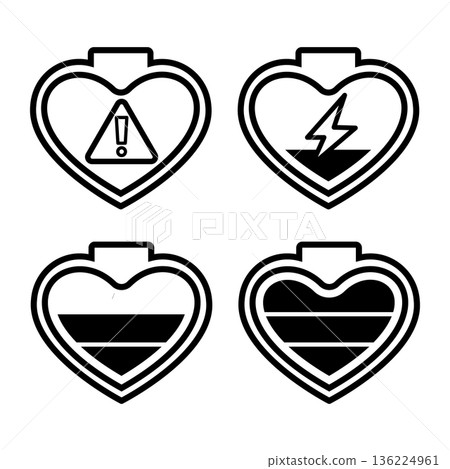 黑白線條繪製的心型電池電量圖示集 黑白線條繪製的心型電池電量圖示集 136224961