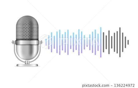 Podcast Microphone with Waveform Illustration 136224972