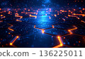 Digital background of cyberspace with orange glowing hexagon grid 136225011