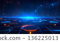Futuristic digital circuit board and blue glowing cyberspace abstract background 136225013