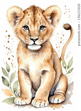 Watercolor cute lion cub seamless pattern for wrapping paper and fabric design Watercolor cute lion cub seamless pattern for wrapping paper and fabric design 136225026