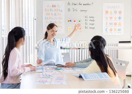 Education English conversation class Native teacher giving lesson 136225080