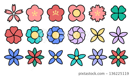 Flower Icon Set - Colored Outline  136225119