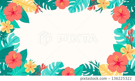以芙蓉花為背景的流行圖案，營造熱帶氛圍 136225322