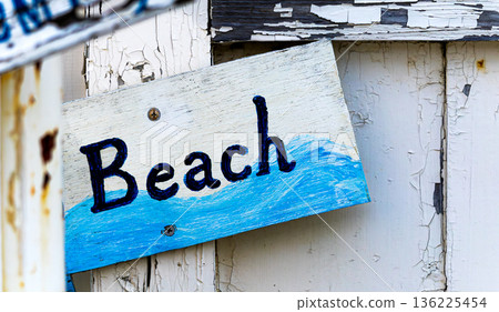 Image of a signboard leading to the beach Image of a signboard leading to the beach 136225454