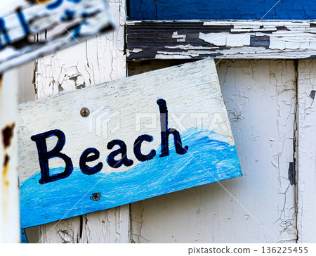 Image of a signboard leading to the beach Image of a signboard leading to the beach 136225455