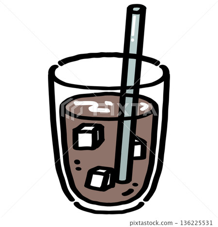Iced Coffee in Glass with Straw Illustration Iced Coffee in Glass with Straw Illustration 136225531