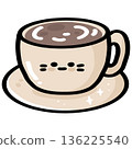Cute Coffee Cup on Saucer with Smiling Face Illustration 136225540