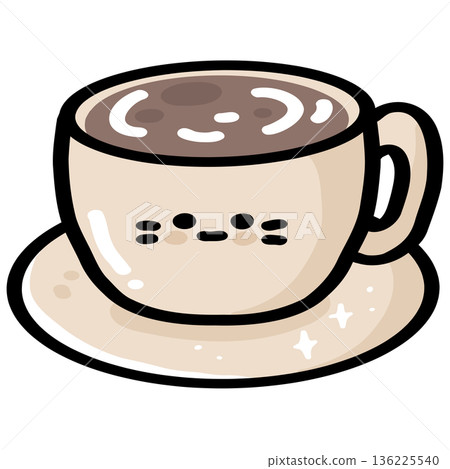 Cute Coffee Cup on Saucer with Smiling Face Illustration 136225540