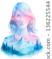 Girl with double exposure effect showing mountains and trees in a colorful blend 136225544