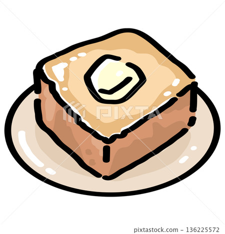 Honey Butter Toast on Plate Illustration 136225572