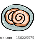 Cinnamon Roll Dessert on Plate Illustration 136225575