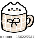 Cute Cat Mug with Whipped Cream Illustration 136225581