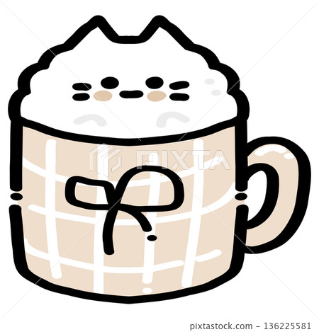 Cute Cat Mug with Whipped Cream Illustration Cute Cat Mug with Whipped Cream Illustration 136225581