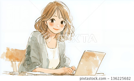 在家使用個人計算機的婦女 136225682