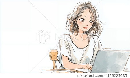 在家使用個人計算機的婦女 136225685