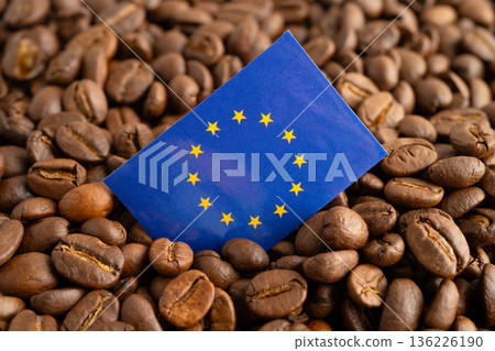 EU flag on coffee bean, import export trade online commerce. EU flag on coffee bean, import export trade online commerce. 136226190