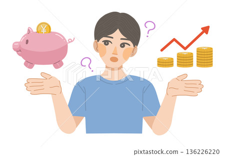 Illustration of a man thinking about how to increase his savings 136226220