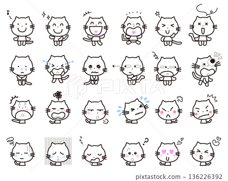 Cute cat facial expression set 136226392