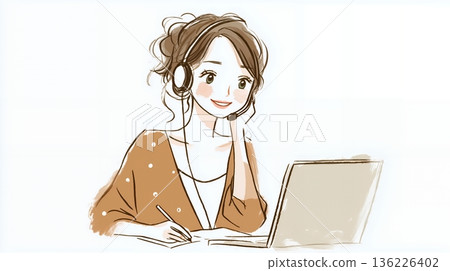 Woman talking on a headset 136226402