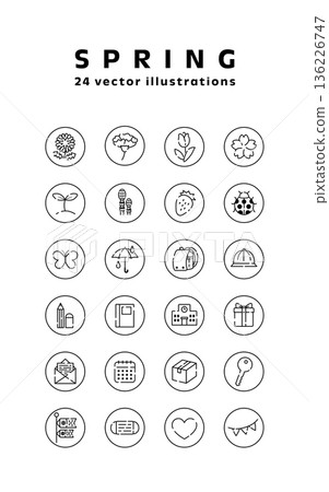 Spring simple icon set with round background for UI and apps Line art vector 136226747
