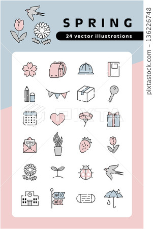 春季圖示集,柔和的粉紅彩色調,生活與校園主題,向量圖 春季圖示集,柔和的粉紅彩色調,生活與校園主題,向量圖 136226748