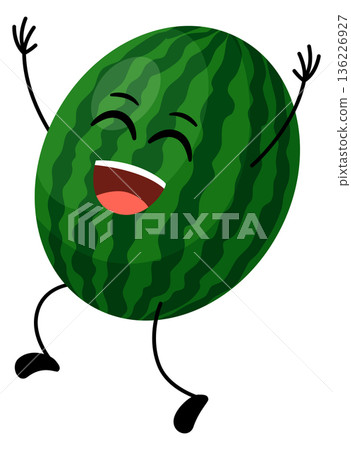 Joyful watermelon kawaii emoji. Green summer mascot 136226927