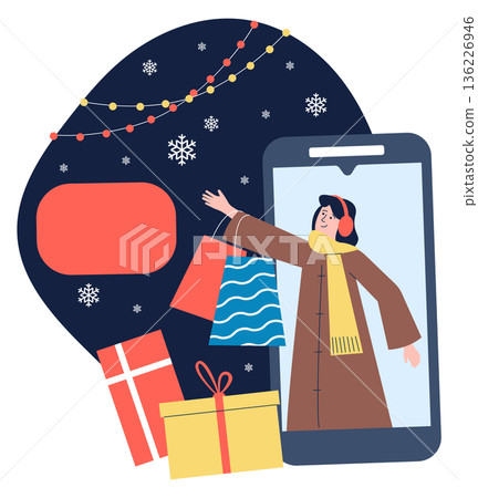 Christmas online shopping. Happy customer buy special offer 136226946