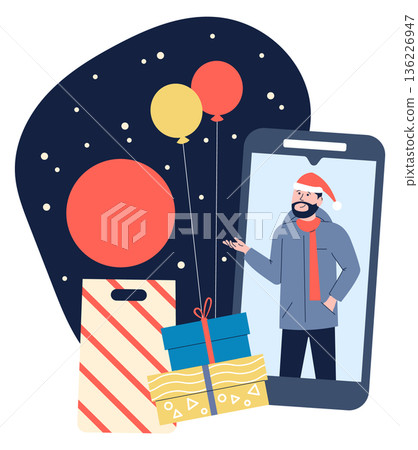 Happy man buy presents on christmas sale online 136226947