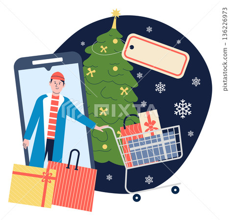 Christmas online sale. Web store discount illustration 136226973