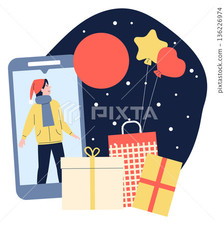 Happy customer choose christmas present online. Holiday shopping 136226974