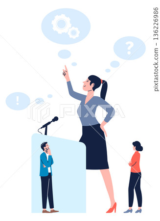 Inspiring leader character. Woman give public speech 136226986