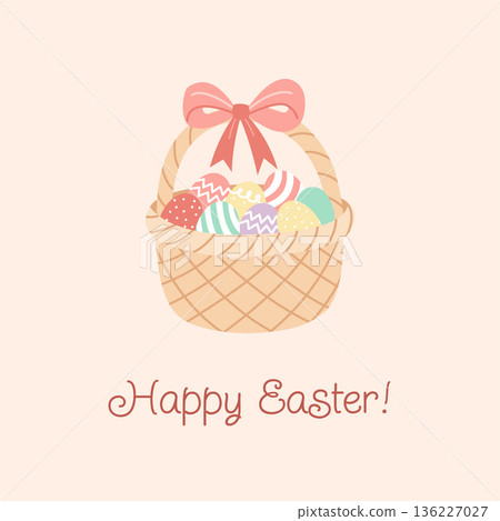Easter Basket Filled with Colorful Eggs Easter Basket Filled with Colorful Eggs 136227027