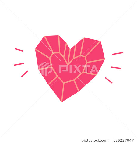 Pink Crystal Heart Illustration with Faceted Mosaic Style Pink Crystal Heart Illustration with Faceted Mosaic Style 136227047