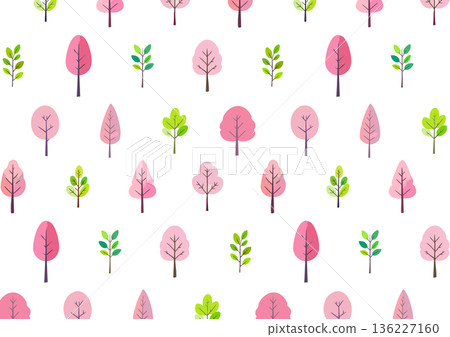 Cherry blossom tree background. Hand-drawn illustration of cherry blossoms and pink flower trees. Scandinavian style. Cherry blossom tree background. Hand-drawn illustration of cherry blossoms and pink flower trees. Scandinavian style. 136227160