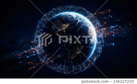 Global technology network visualization over Earth 136227220