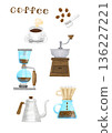 Cafe coffee equipment and cup illustration set (transparent PNG) 136227221
