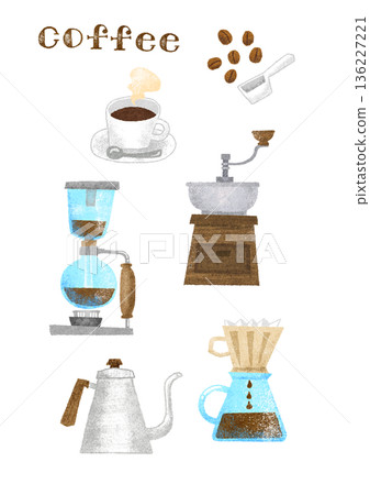 Cafe coffee equipment and cup illustration set (transparent PNG) 136227221