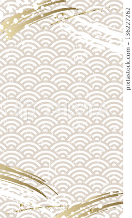 日式背景，以米色青海波紋樣為主，點綴金色筆觸。直版插圖，優雅別緻。 136227262